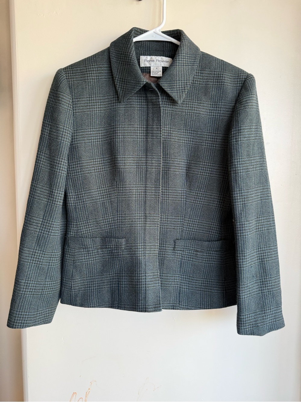 Rena Rowan Vintage 100% Worsted Wool Plaid Zipper Blazer Jacket Size 4